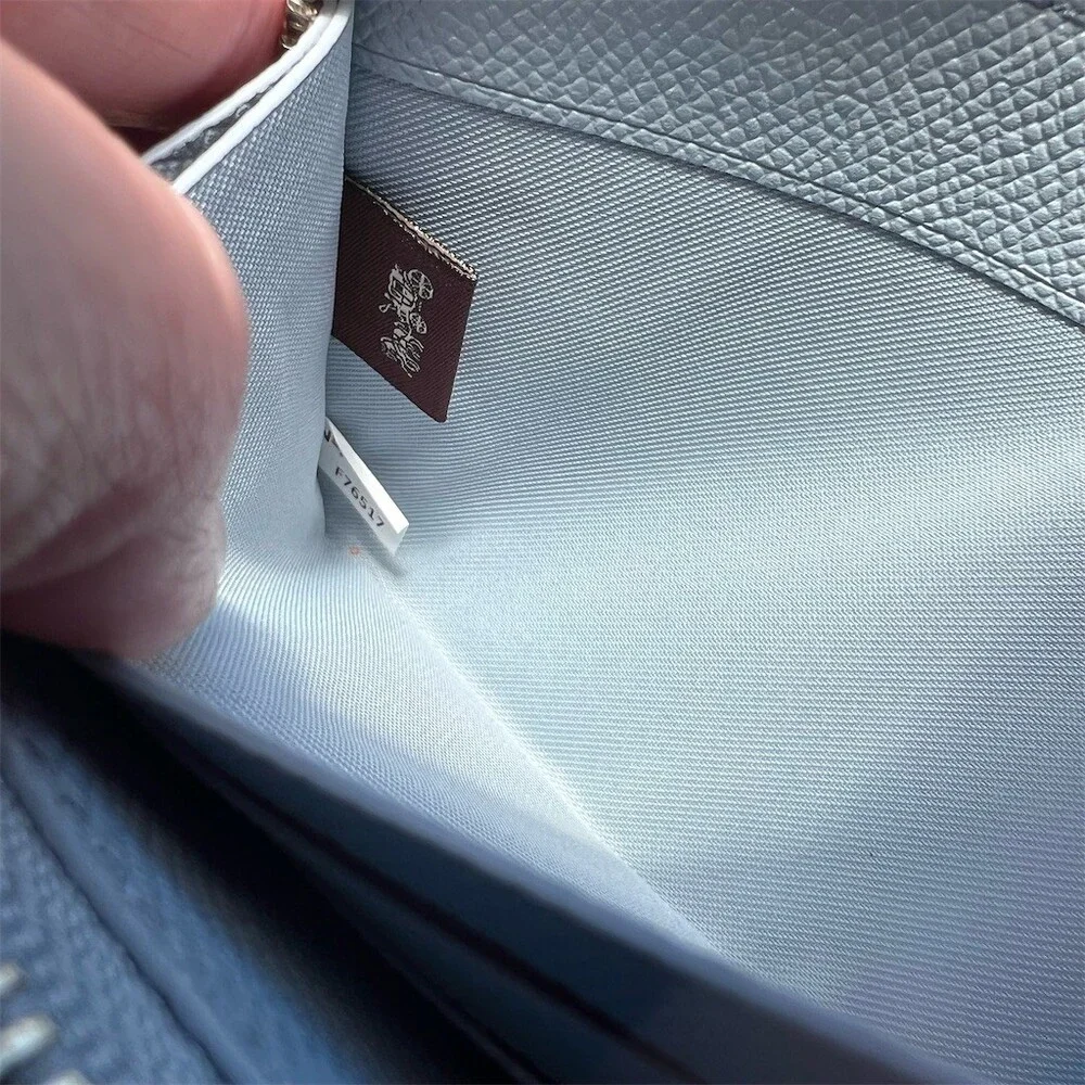 COACH Long Zip-Around Wallet Blue/Gray Pebble Leather Wallet Silver Hardware